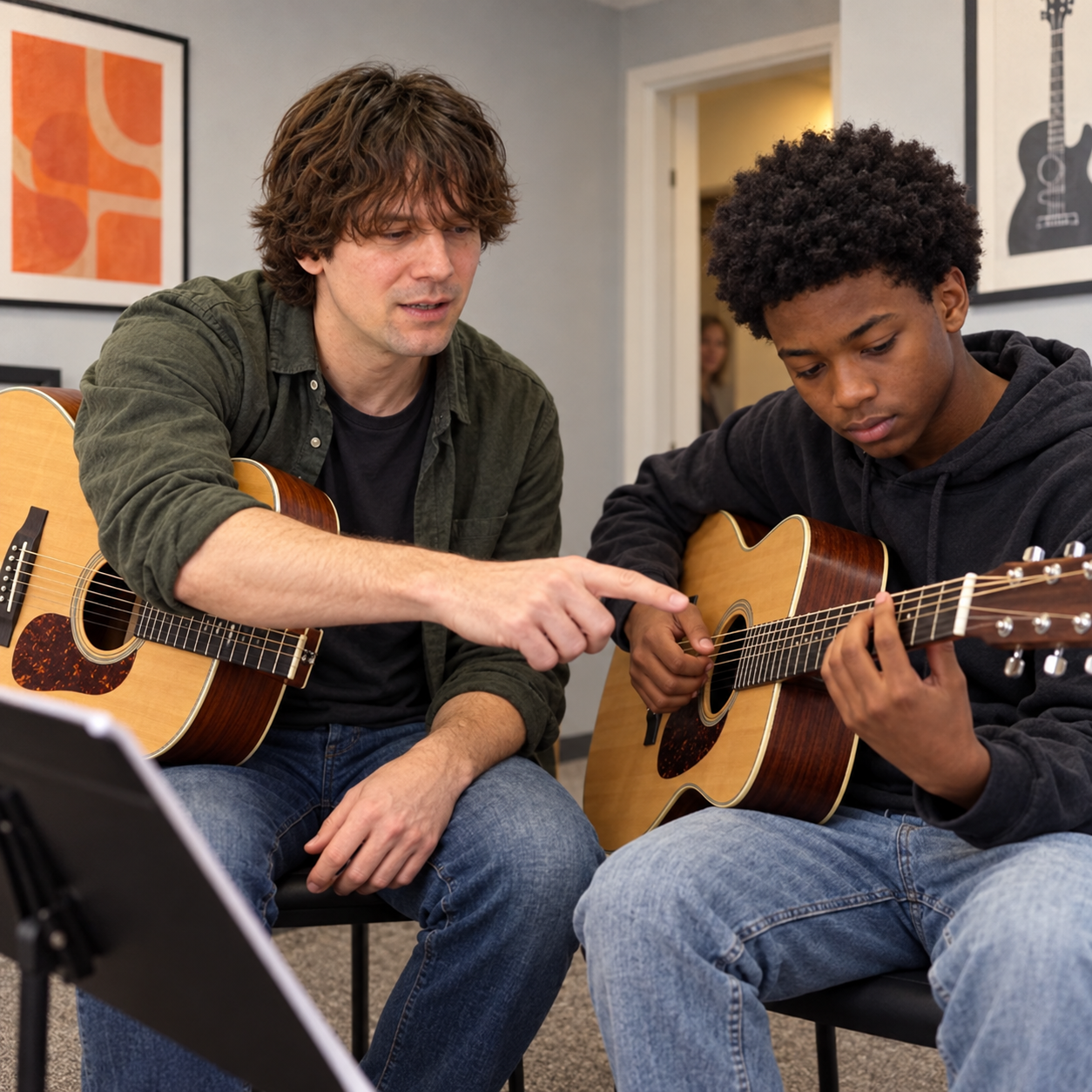 AI-generated illustration: guitar music scene