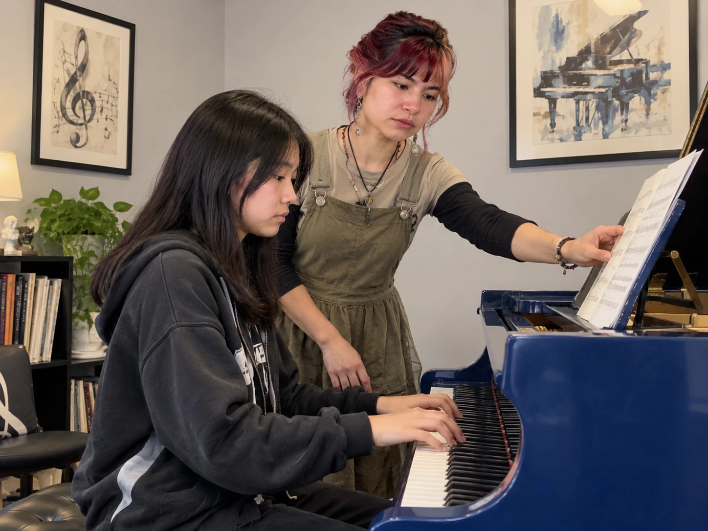 AI-generated illustration: piano music scene